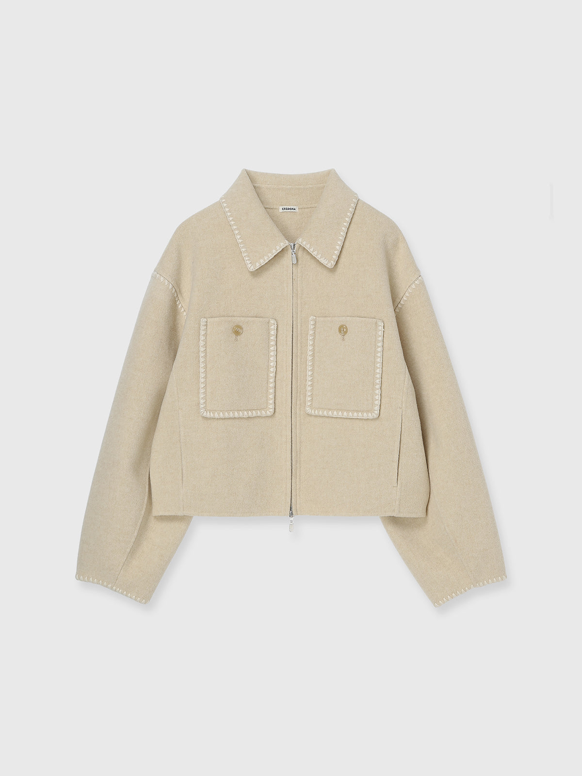 WOOL EMBROIDERY SHORT ZIP JACKET