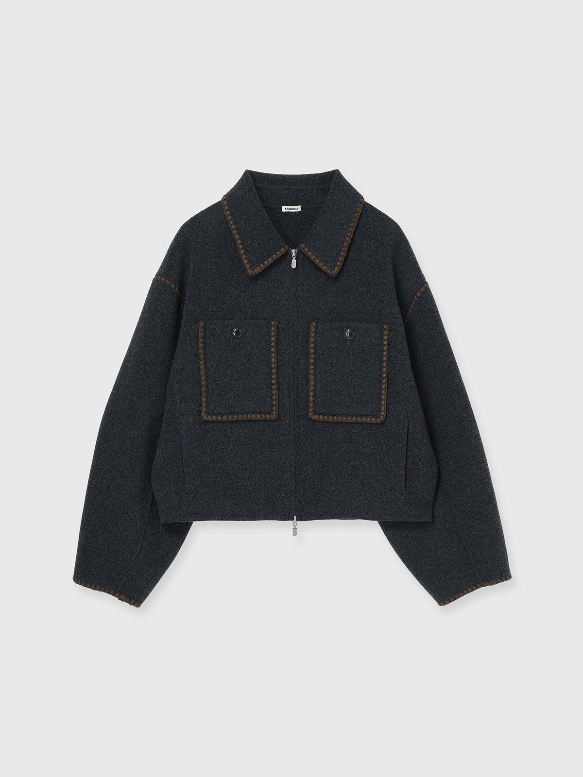 WOOL EMBROIDERY SHORT ZIP JACKET