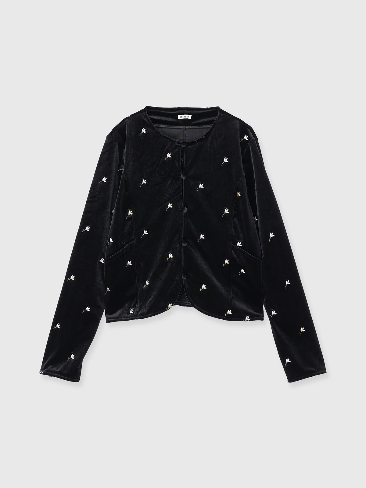 FLOWER EMBROIDERY VELOR TOPS
