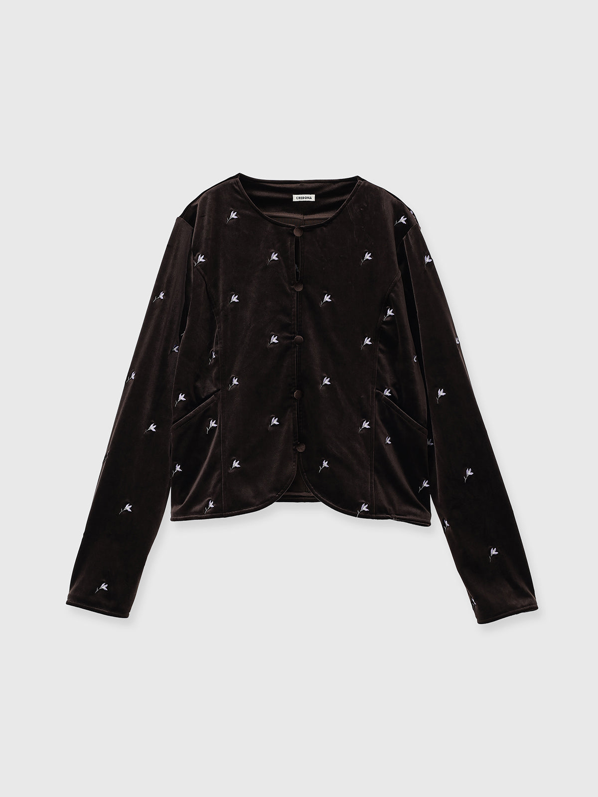 FLOWER EMBROIDERY VELOR TOPS