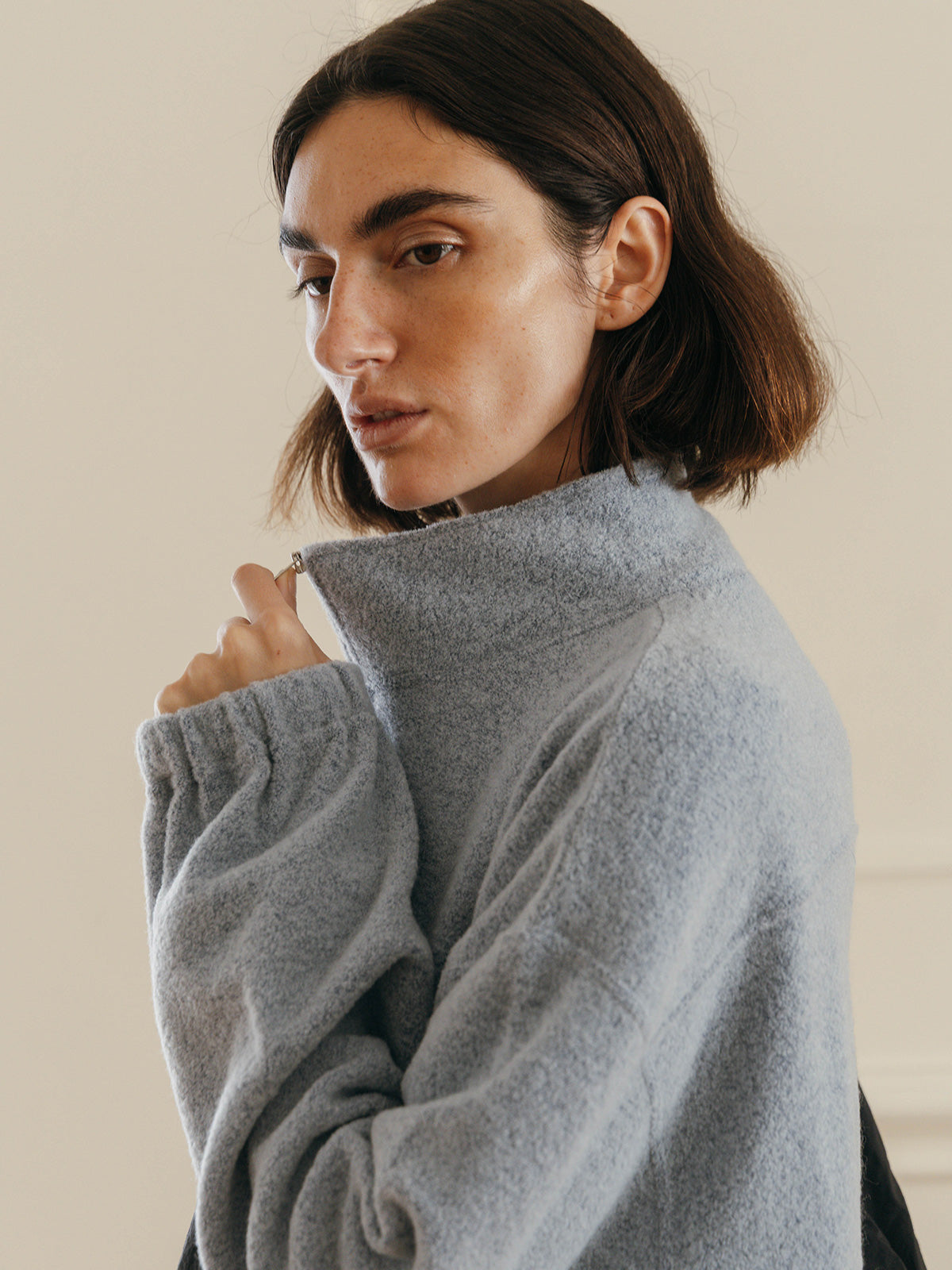 WOOL PILE HALF ZIP TOP