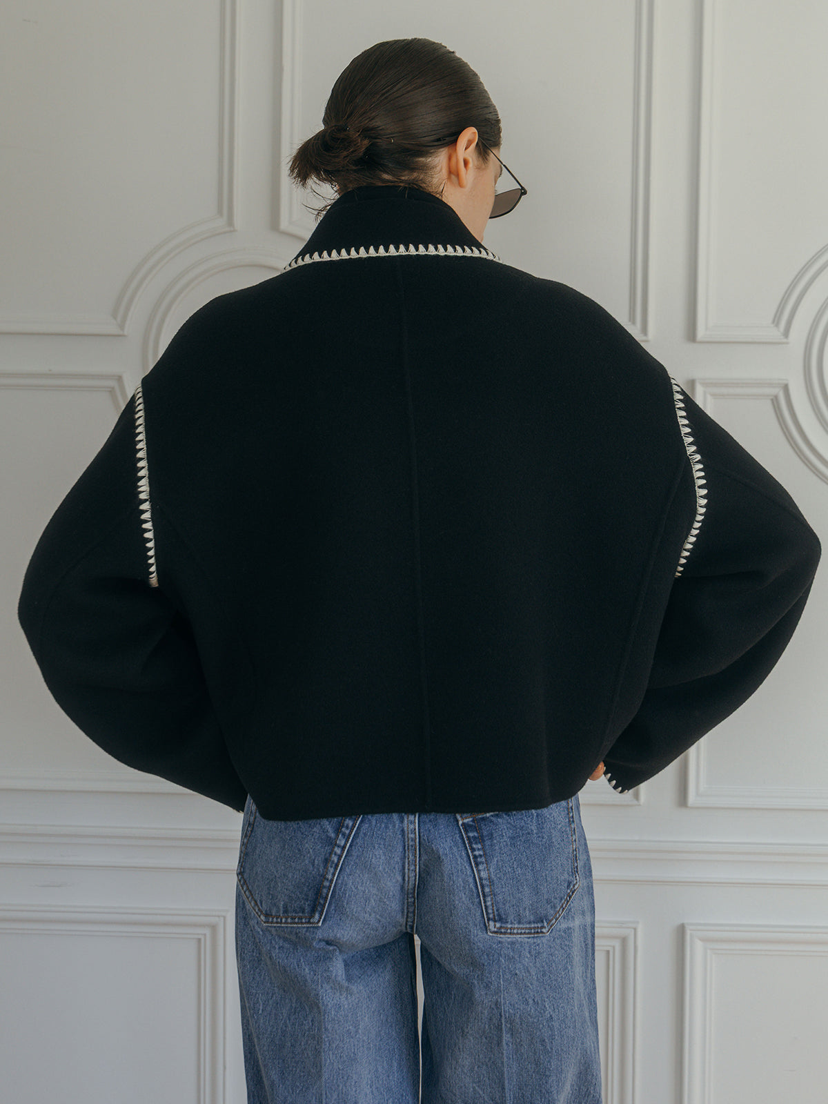 WOOL EMBROIDERY SHORT ZIP JACKET