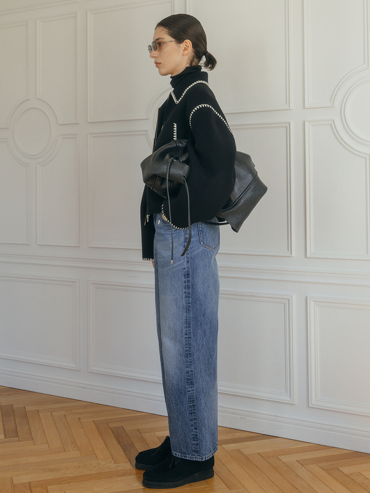 WOOL EMBROIDERY SHORT ZIP JACKET