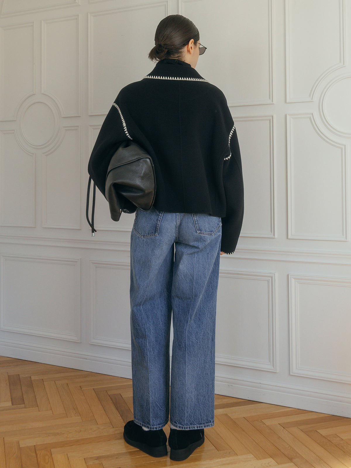 WOOL EMBROIDERY SHORT ZIP JACKET