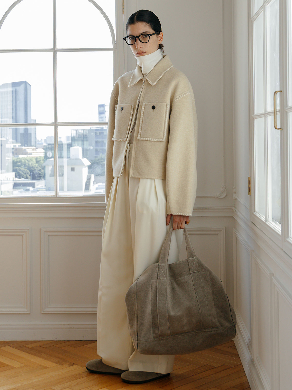 WOOL EMBROIDERY SHORT ZIP JACKET