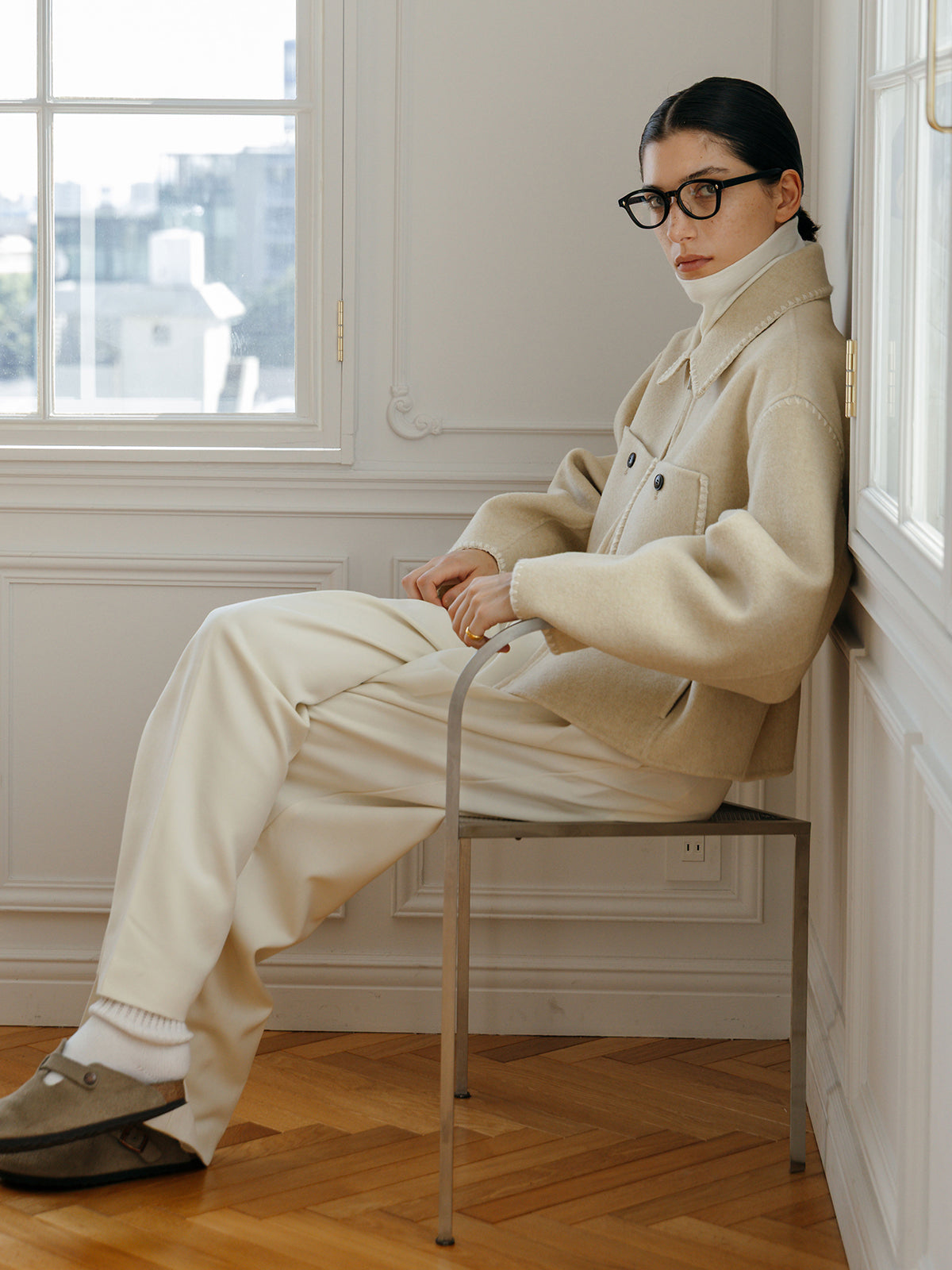 WOOL EMBROIDERY SHORT ZIP JACKET