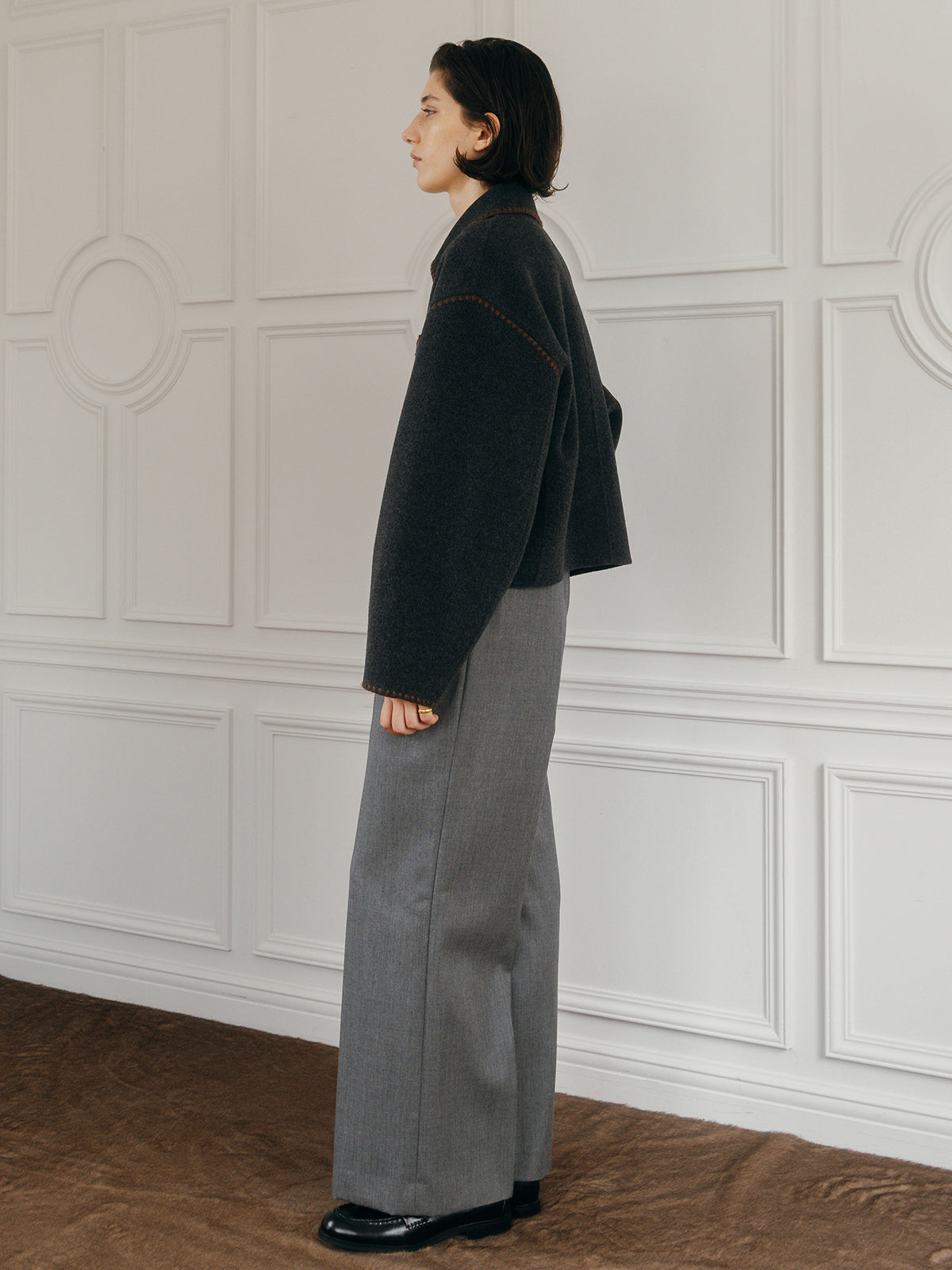 WOOL EMBROIDERY SHORT ZIP JACKET