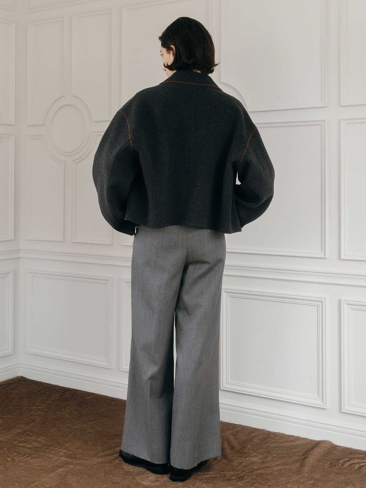 WOOL EMBROIDERY SHORT ZIP JACKET