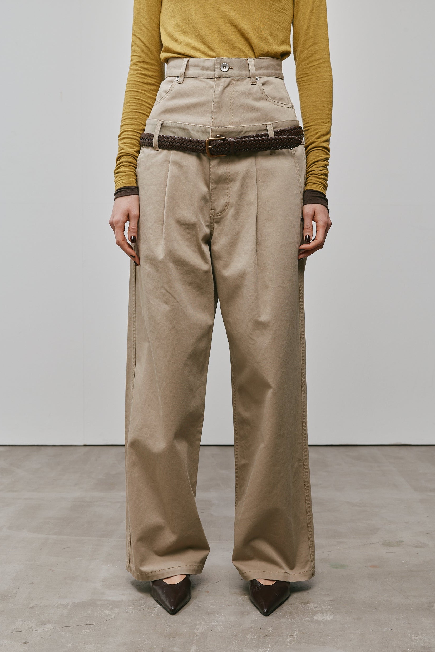 DOUBLE WAIST TWILL TROUSERS