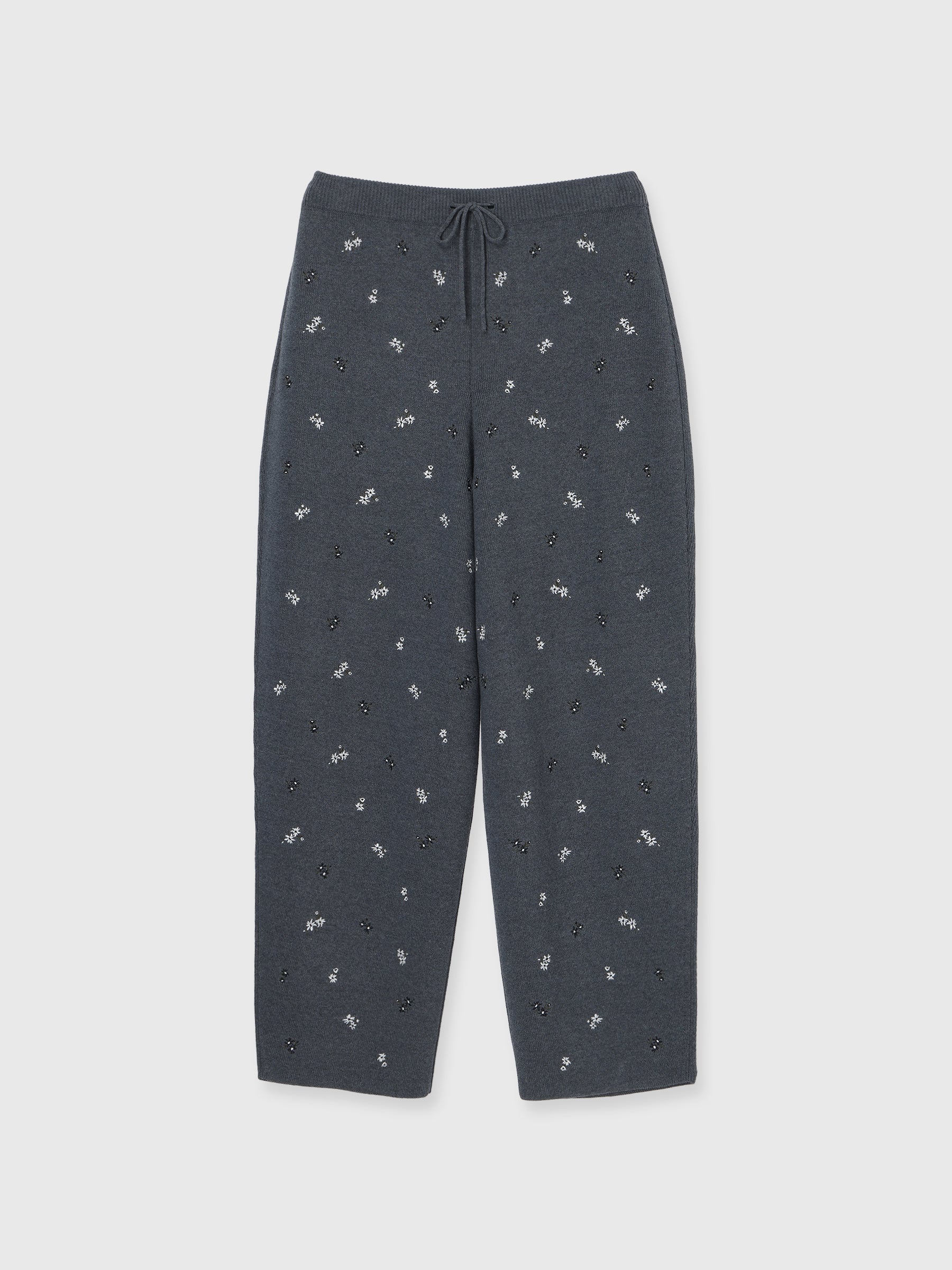 FLOWER EMBROIDERY KNIT PANTS