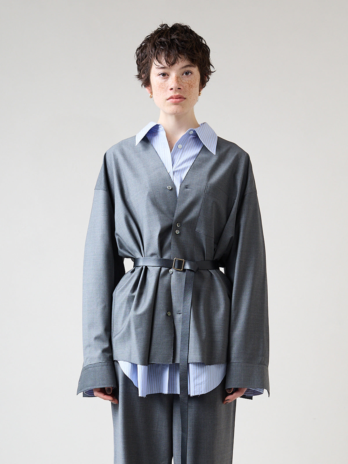 WOOL NOCOLLAR SHIRT