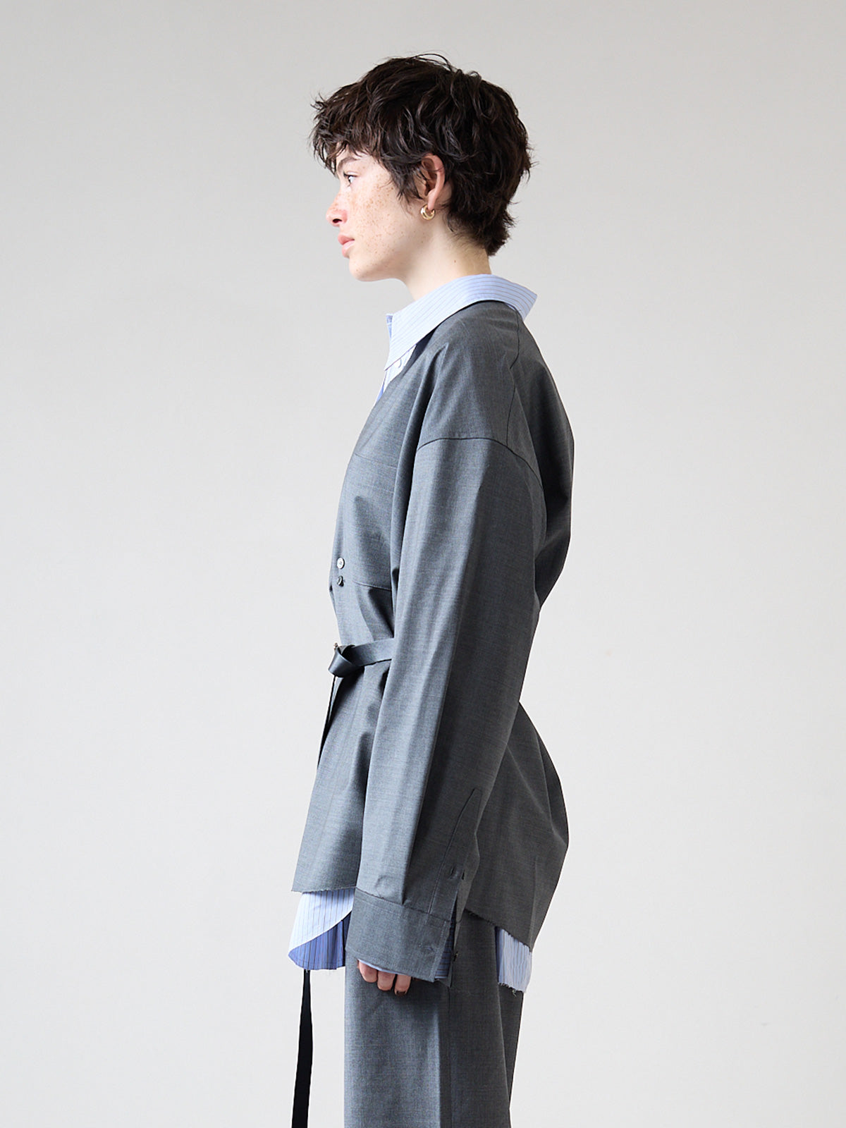 WOOL NOCOLLAR SHIRT