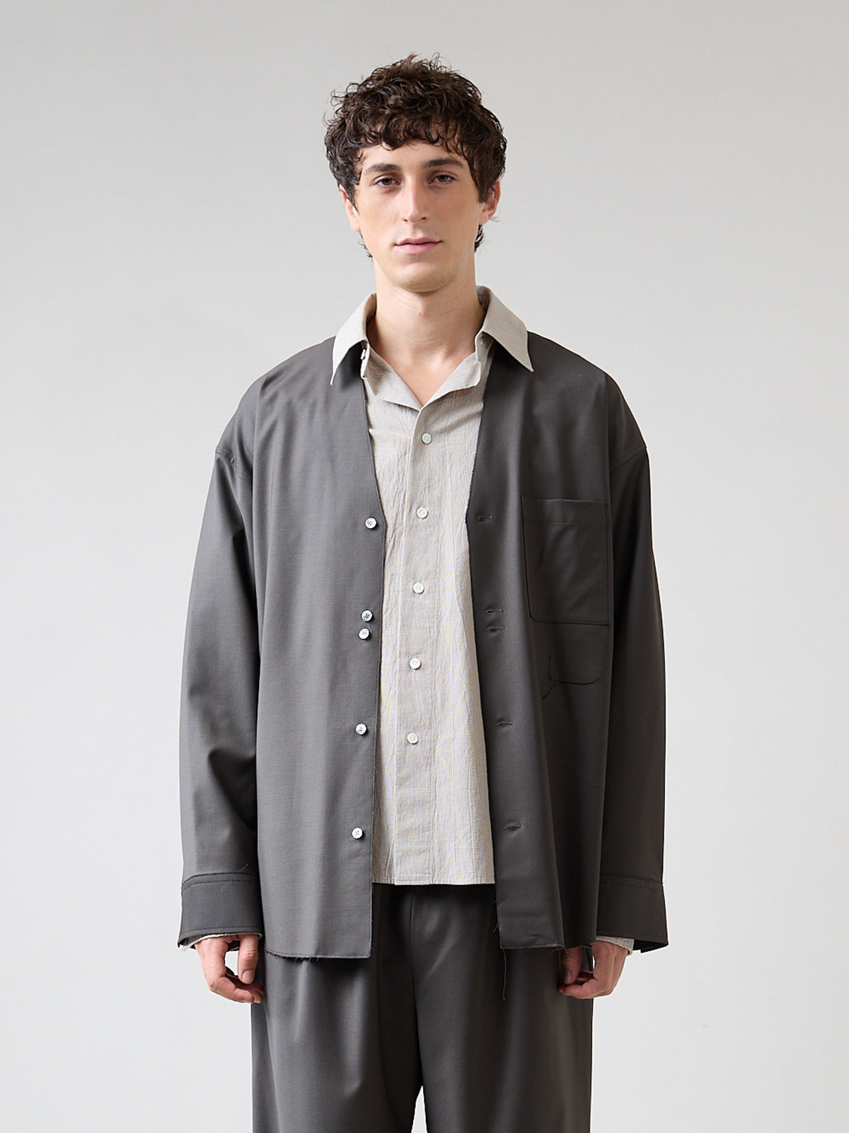 WOOL NOCOLLAR SHIRT