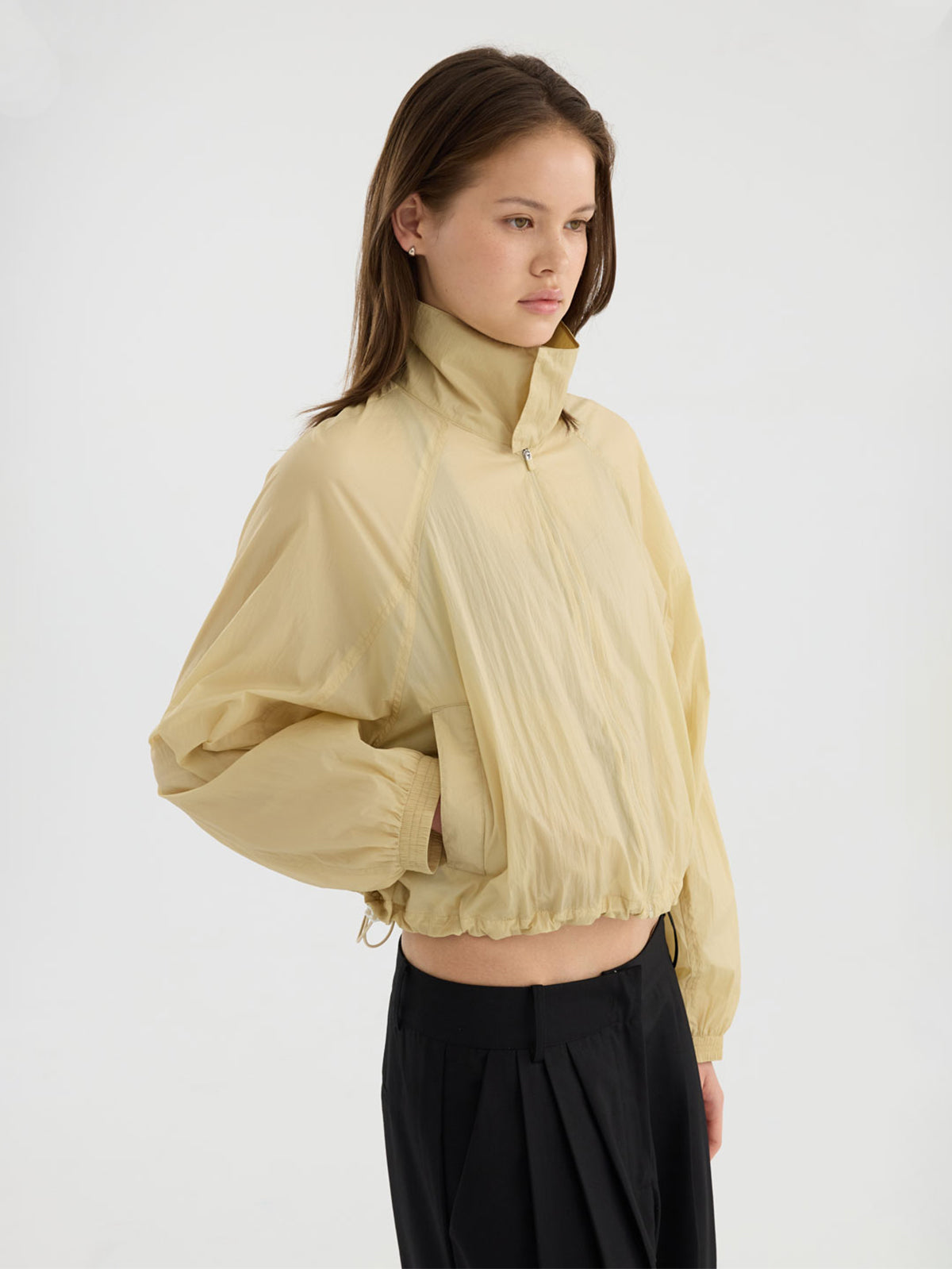 【Studio Doe】Stand Collar Drawstring Hem Lightweight Jacket