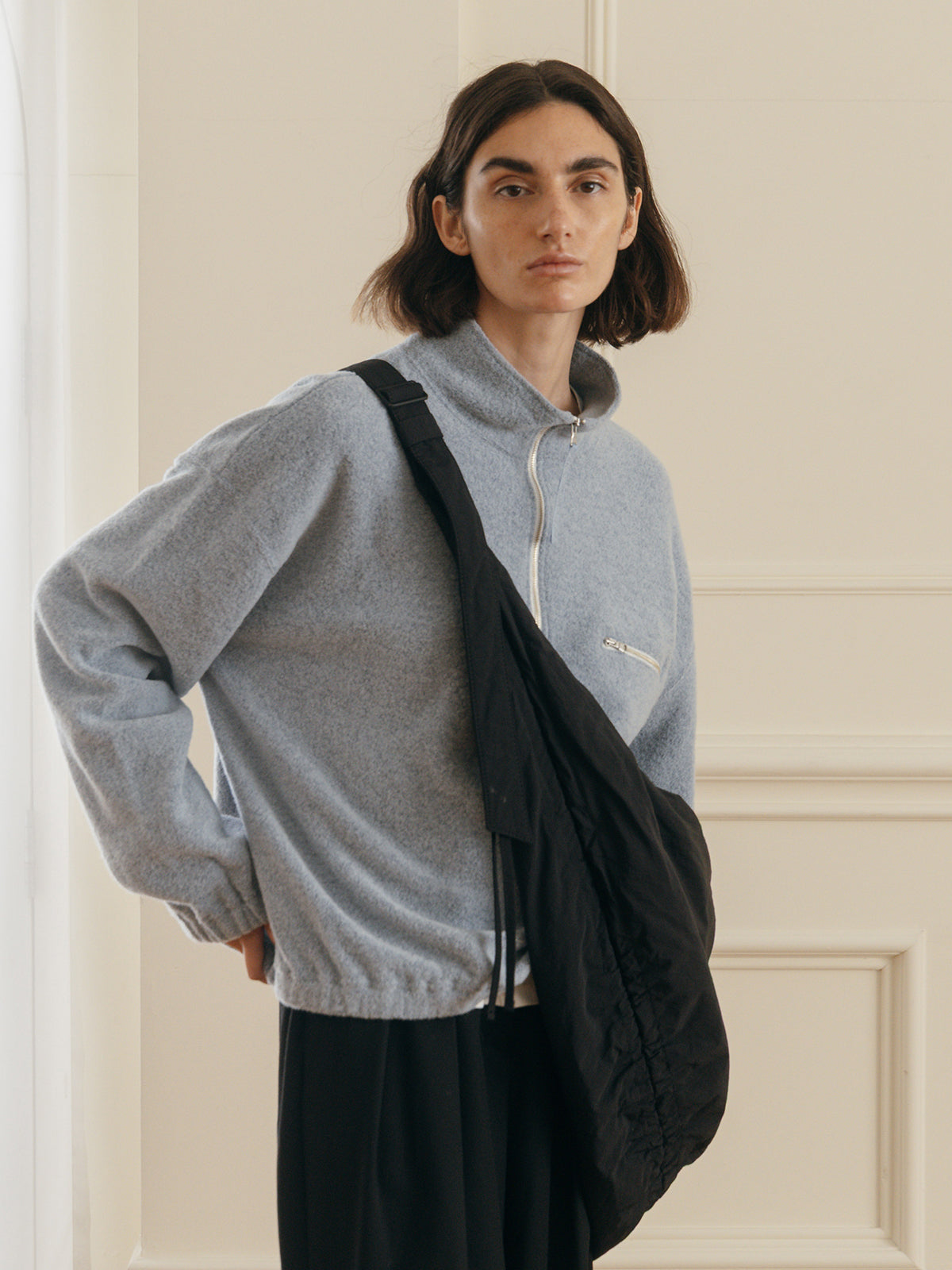 WOOL PILE HALF ZIP TOP