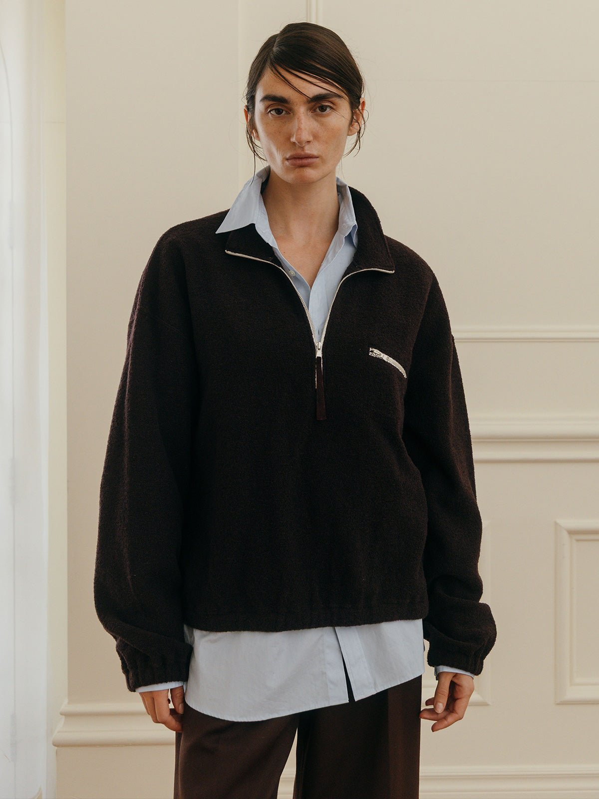 WOOL PILE HALF ZIP TOP