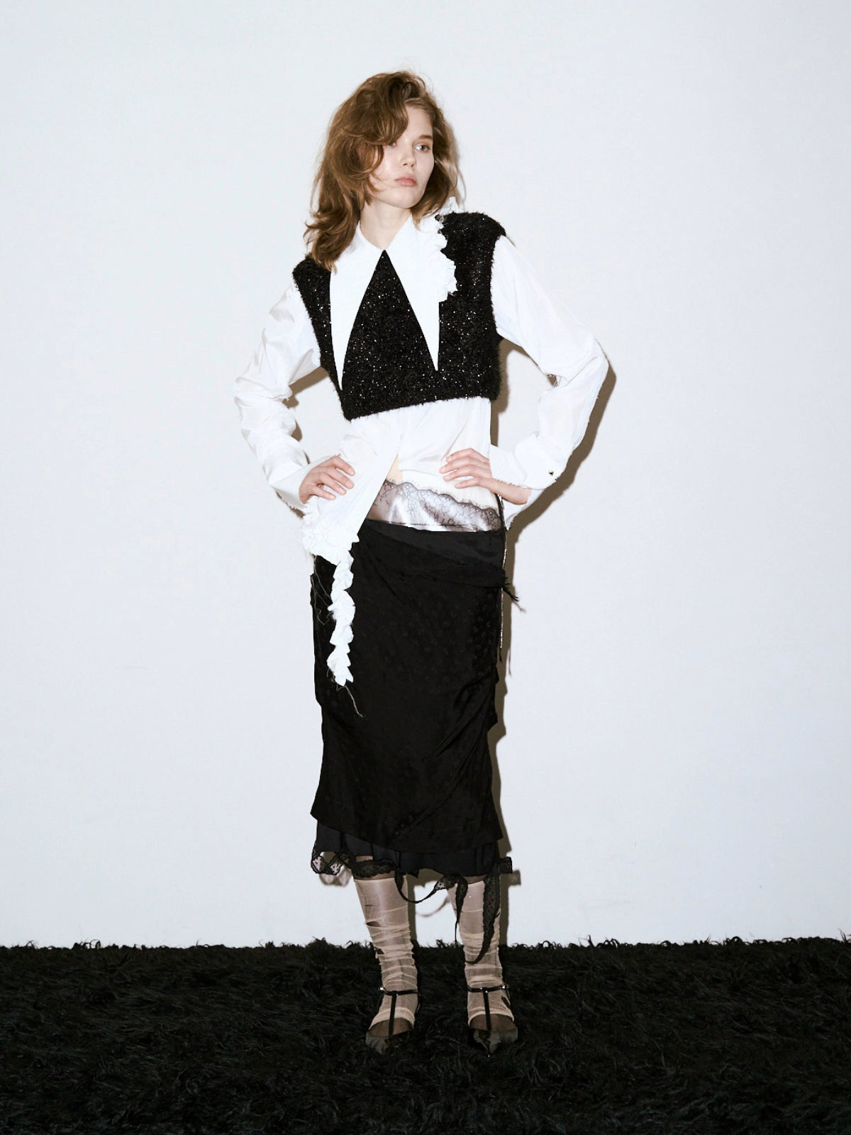 LUSTER SATIN FRILL SHIRT