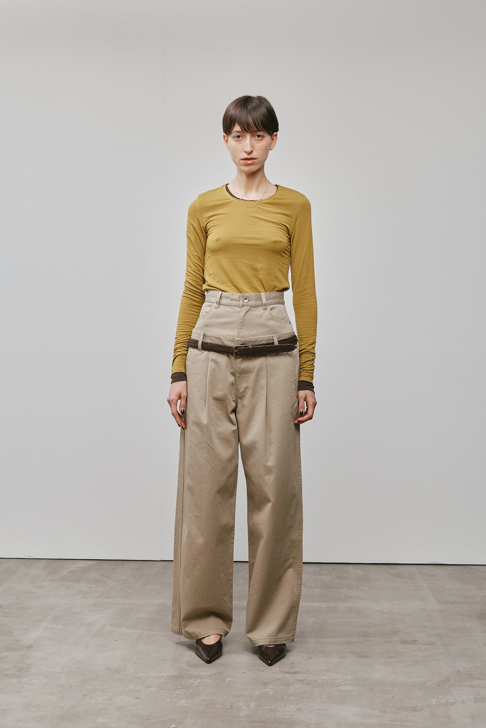 DOUBLE WAIST TWILL TROUSERS