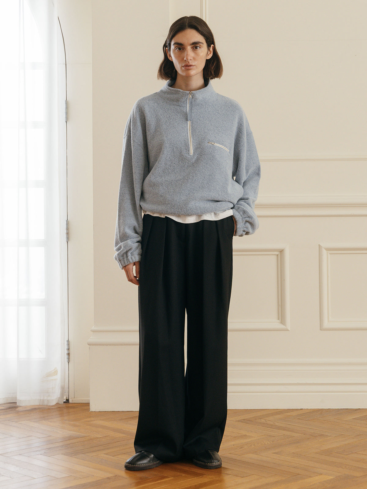 WOOL PILE HALF ZIP TOP