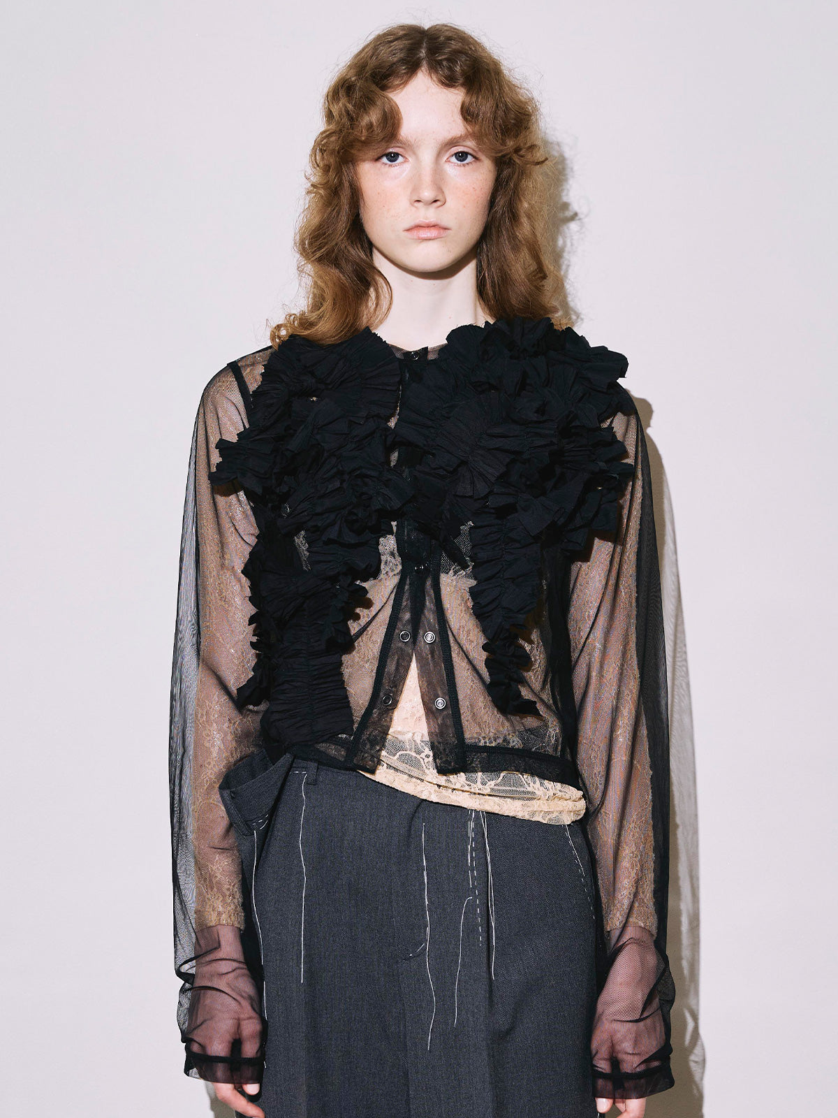 RuRi　黒　カーディガン Daria motif tulle cardigan