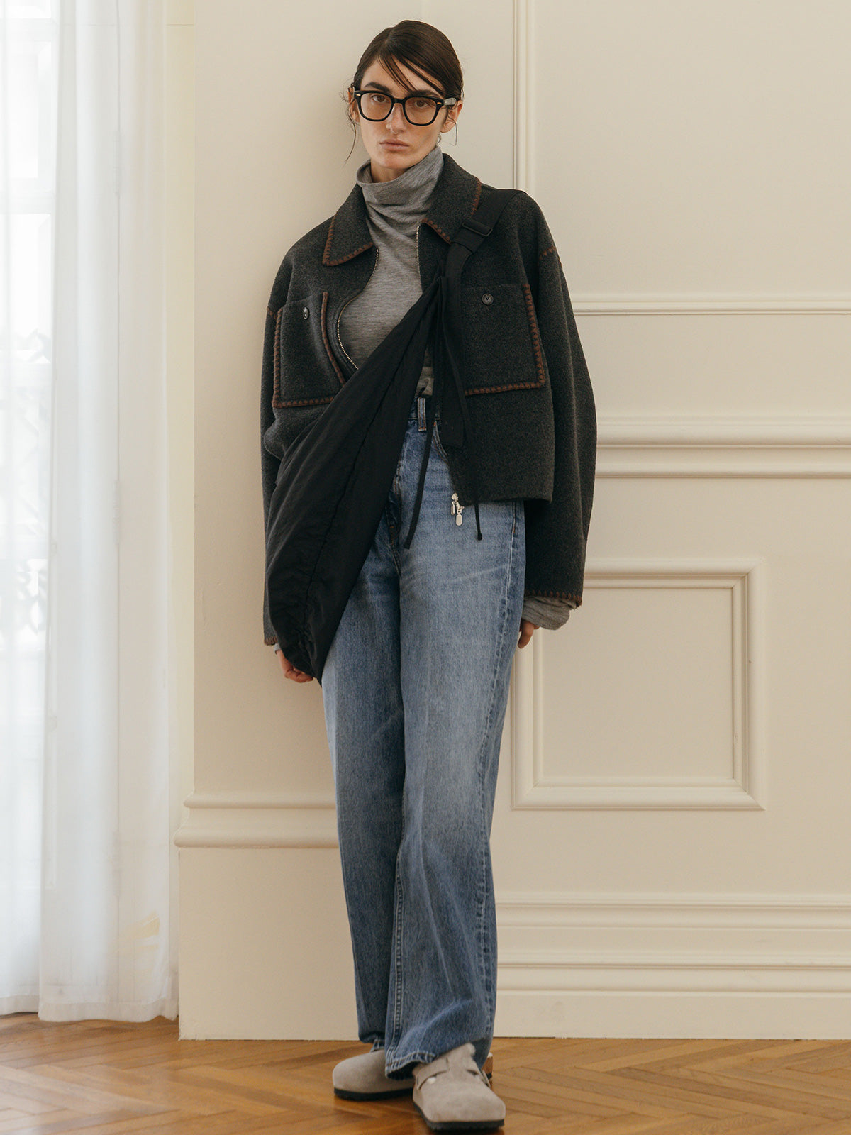 WOOL EMBROIDERY SHORT ZIP JACKET