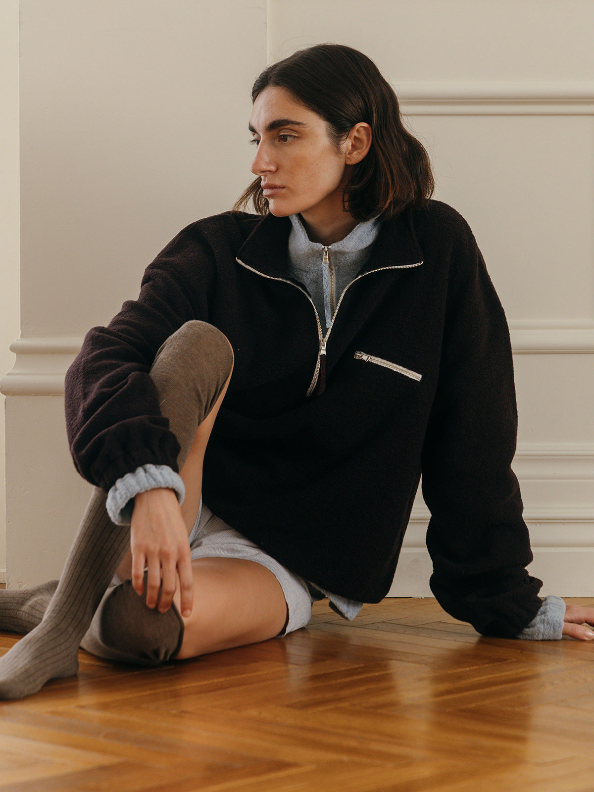 WOOL PILE HALF ZIP TOP