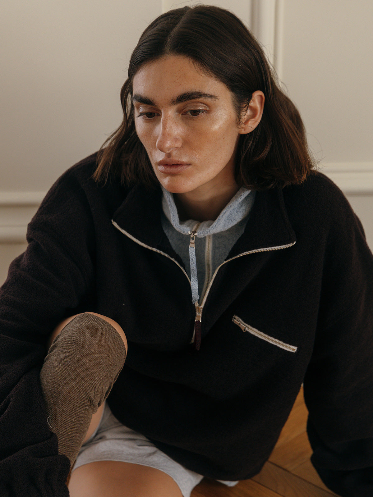 WOOL PILE HALF ZIP TOP