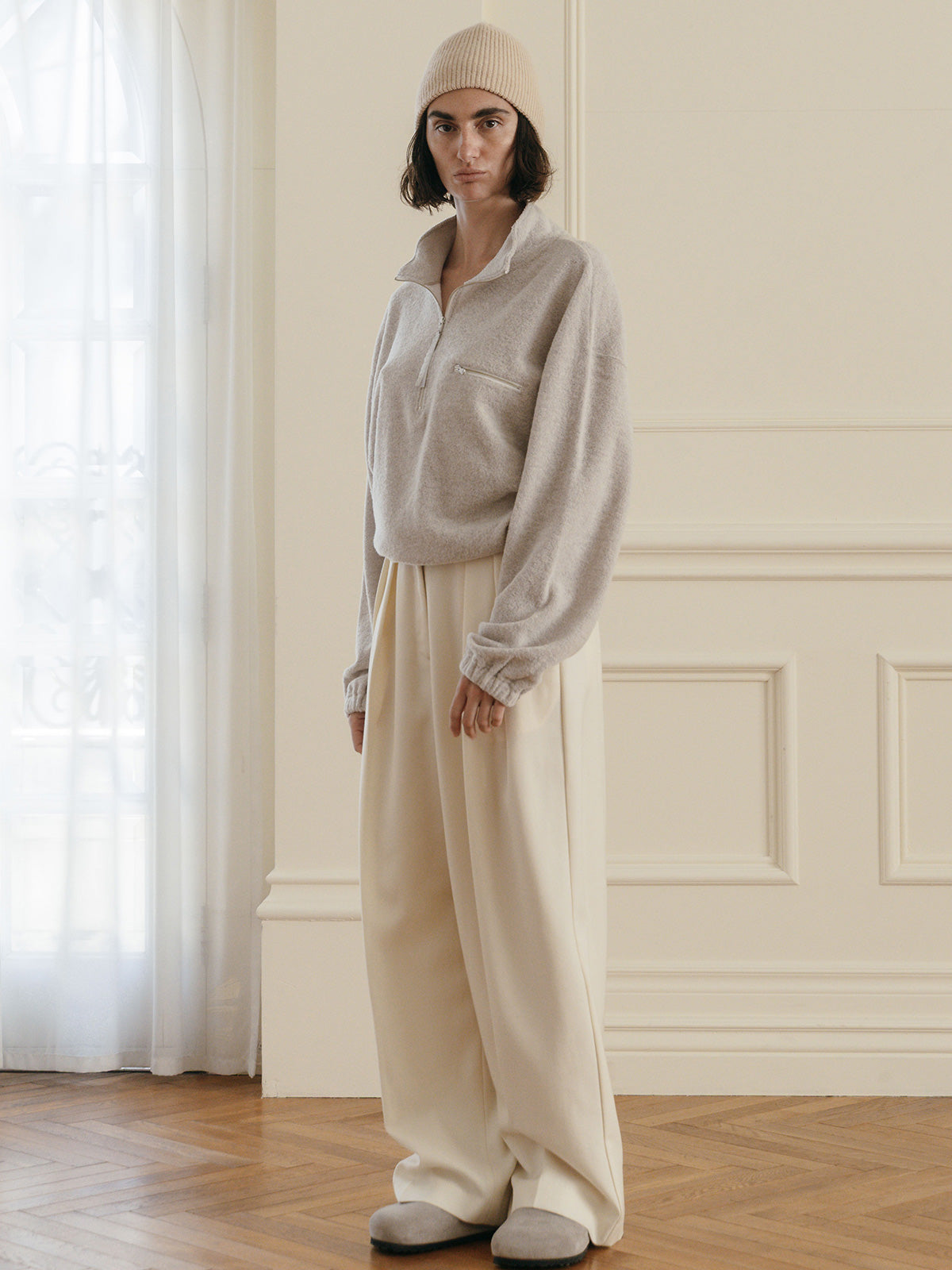 WOOL PILE HALF ZIP TOP