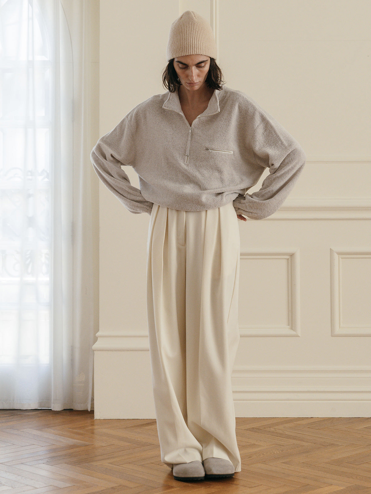 WOOL PILE HALF ZIP TOP