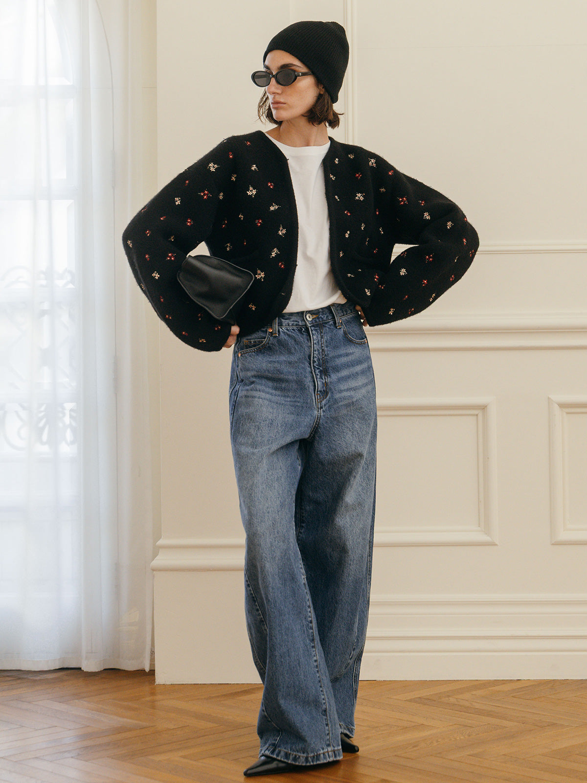 FLOWER EMBROIDERY KNIT JACKET