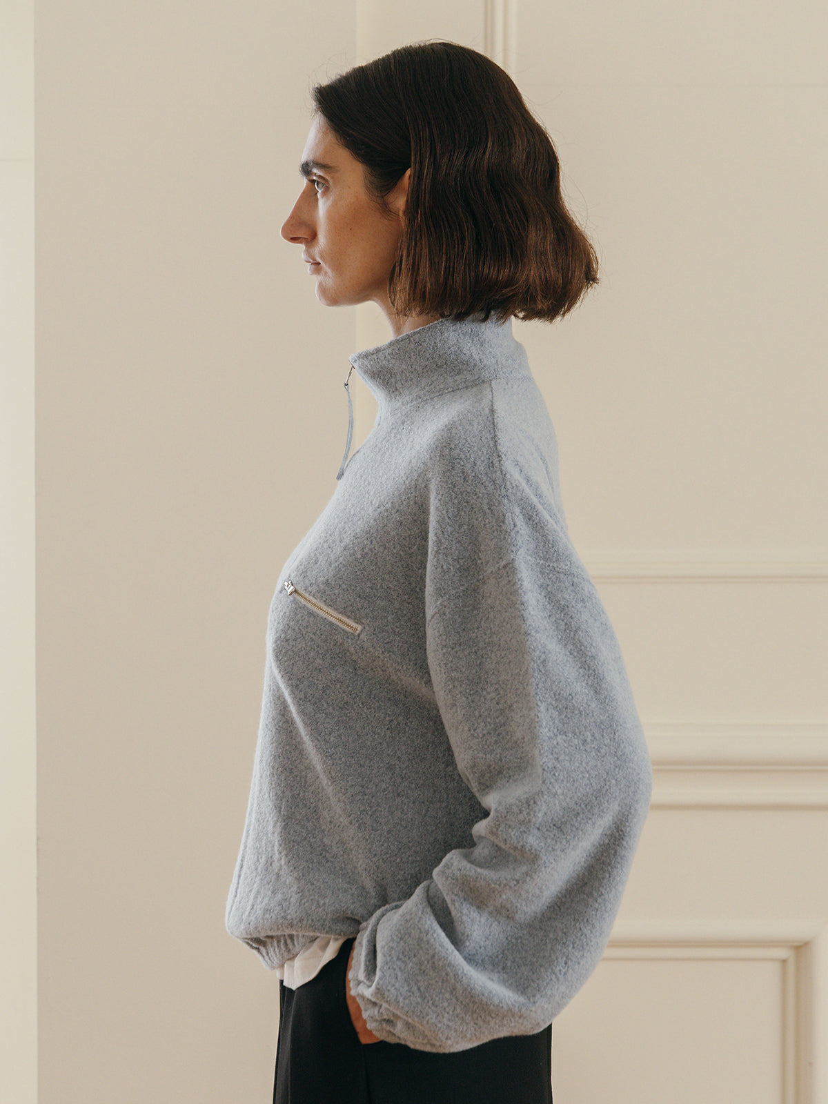 WOOL PILE HALF ZIP TOP