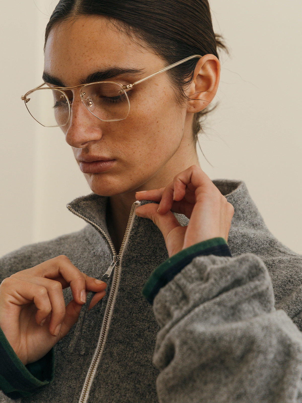 WOOL PILE HALF ZIP TOP