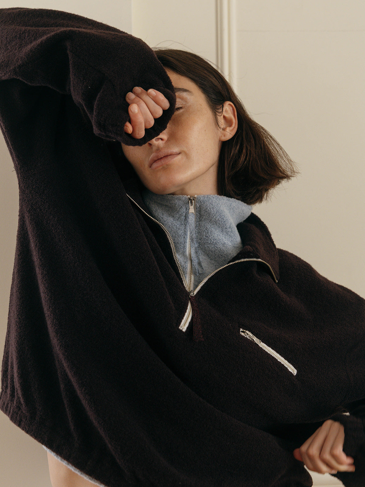 WOOL PILE HALF ZIP TOP