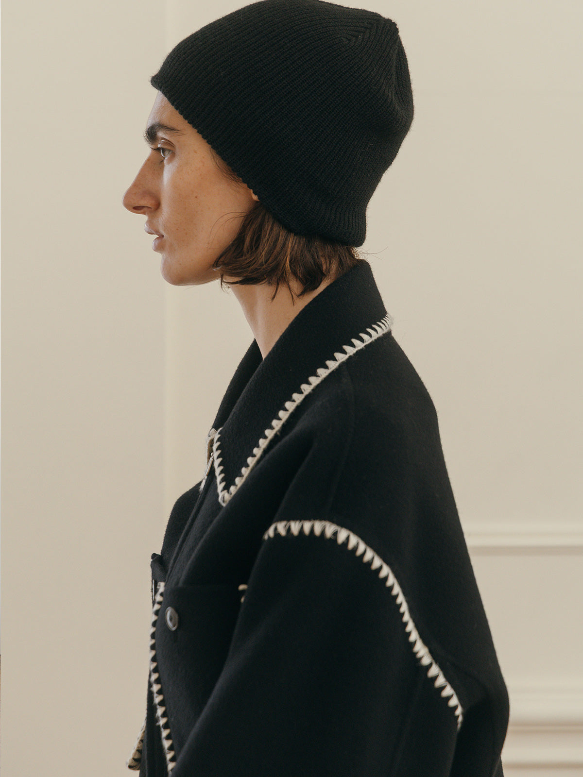 WOOL EMBROIDERY SHORT ZIP JACKET