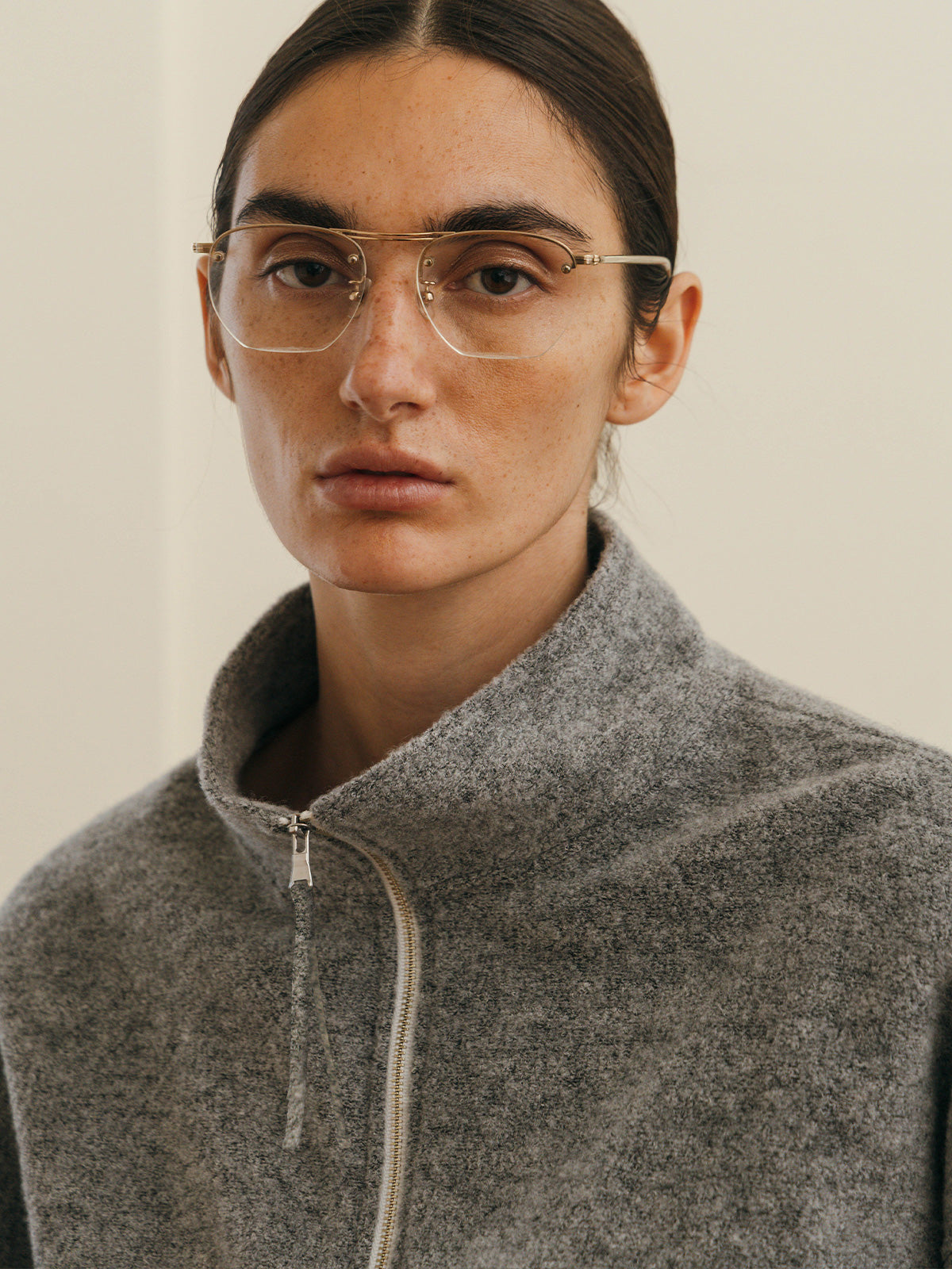 WOOL PILE HALF ZIP TOP