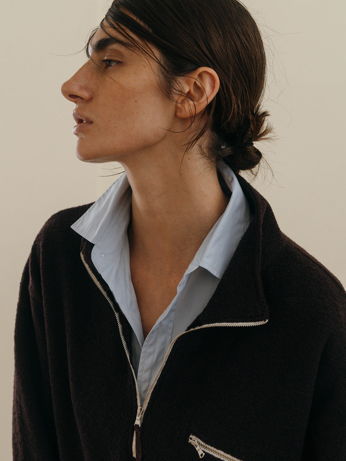 WOOL PILE HALF ZIP TOP