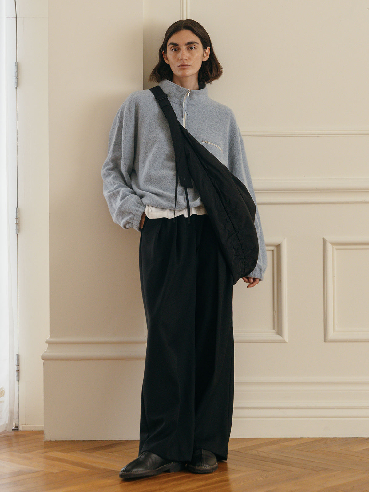 WOOL PILE HALF ZIP TOP