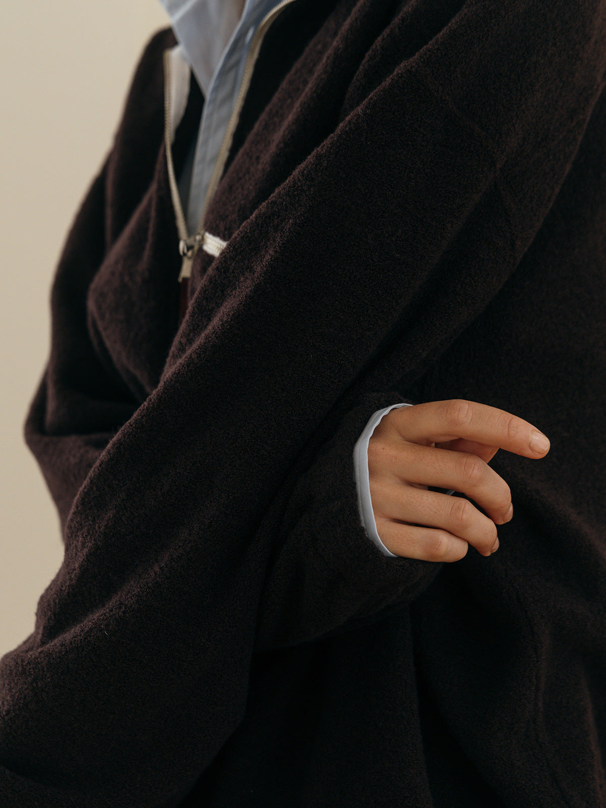 WOOL PILE HALF ZIP TOP