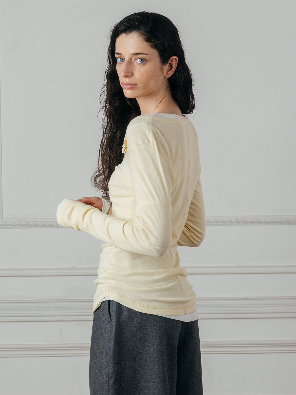 SHEER HENLEY NECK SHIRT
