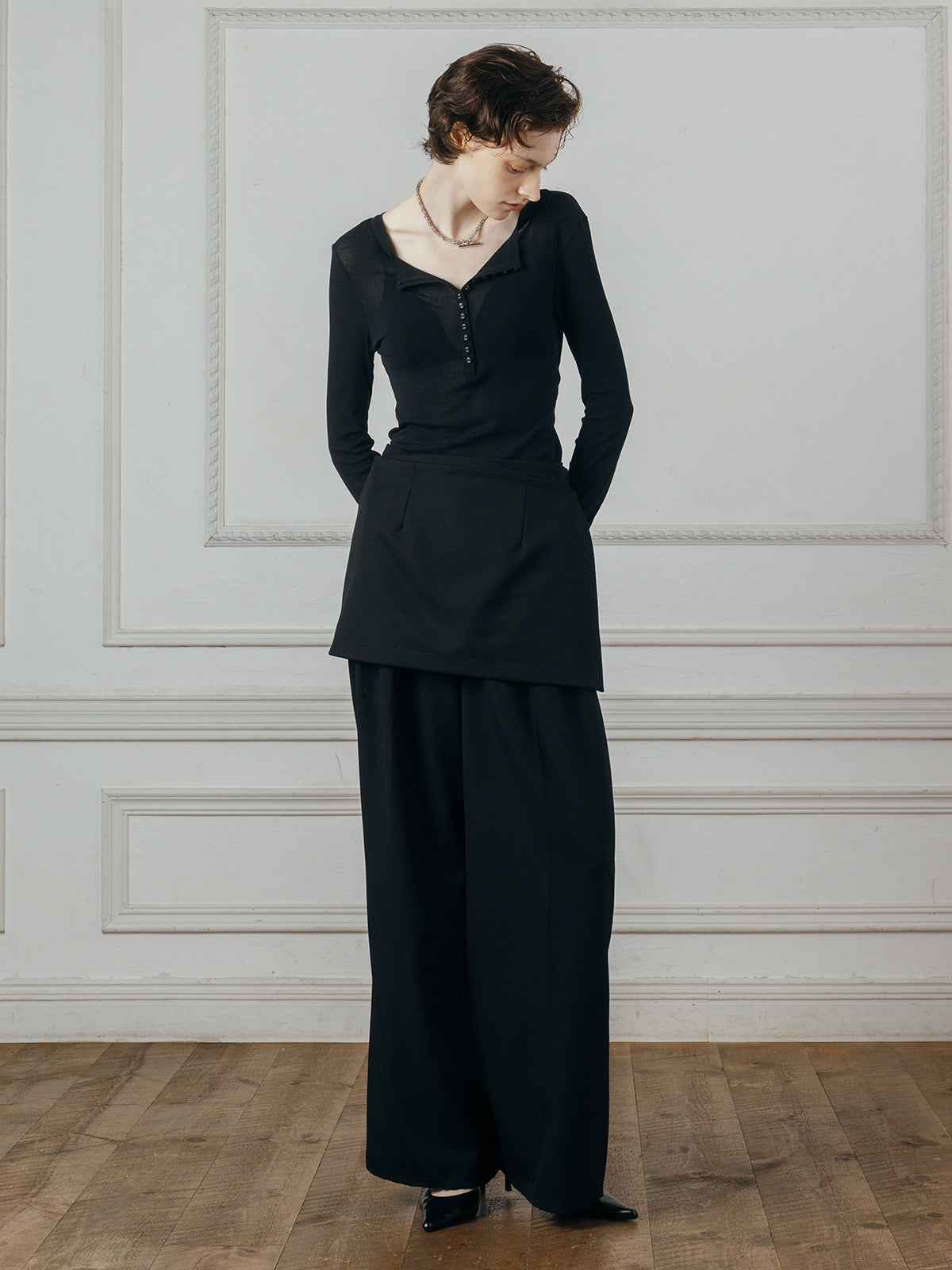 SHEER HENLEY NECK SHIRT