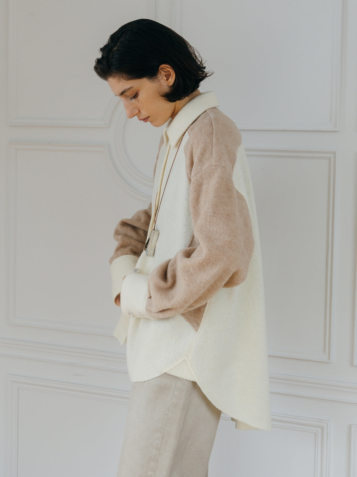 WOOL GAUZE PATCHWORK SHIRT JACKET