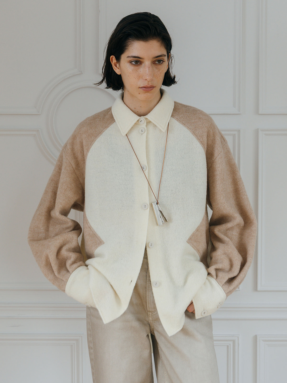 WOOL GAUZE PATCHWORK SHIRT JACKET