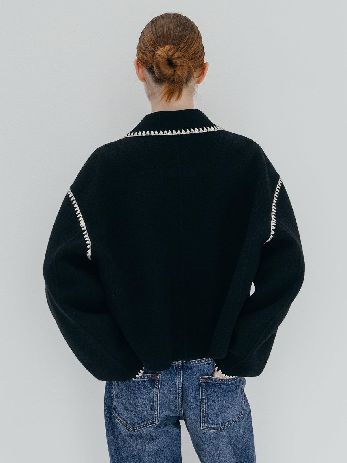 WOOL EMBROIDERY SHORT ZIP JACKET