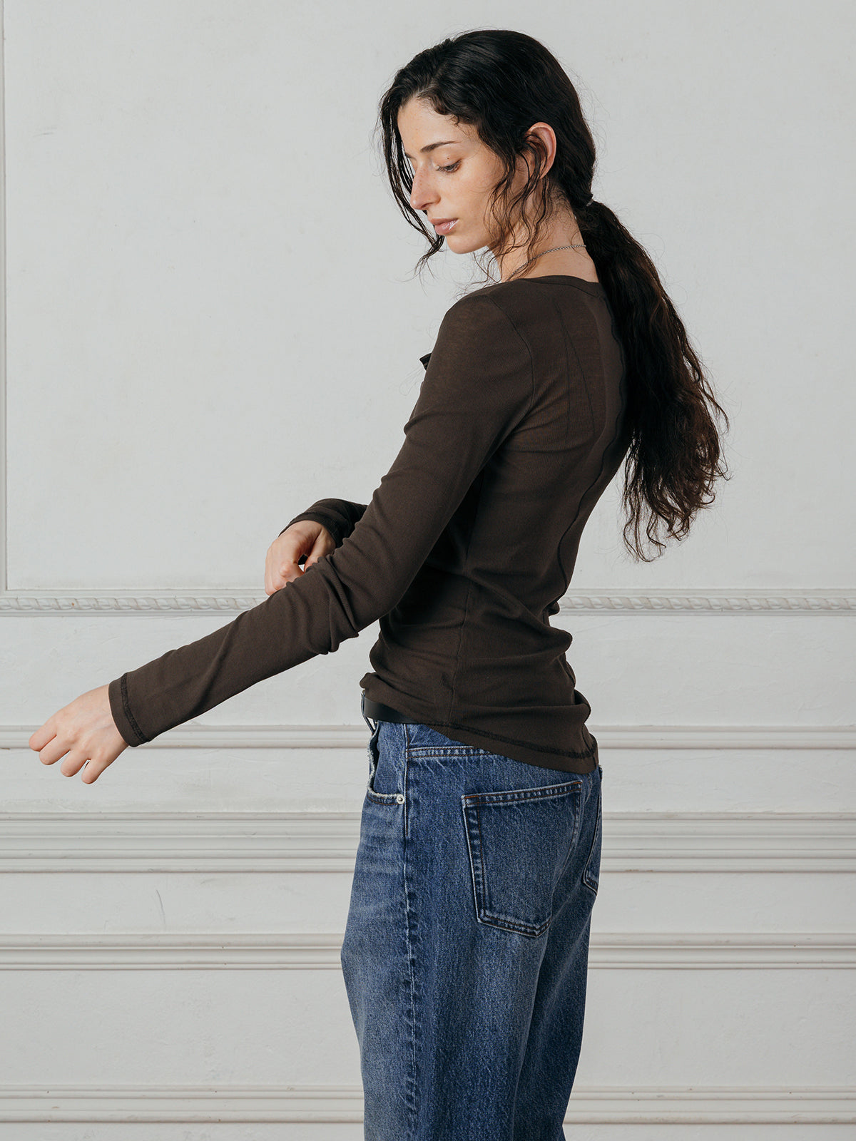 SHEER HENLEY NECK SHIRT
