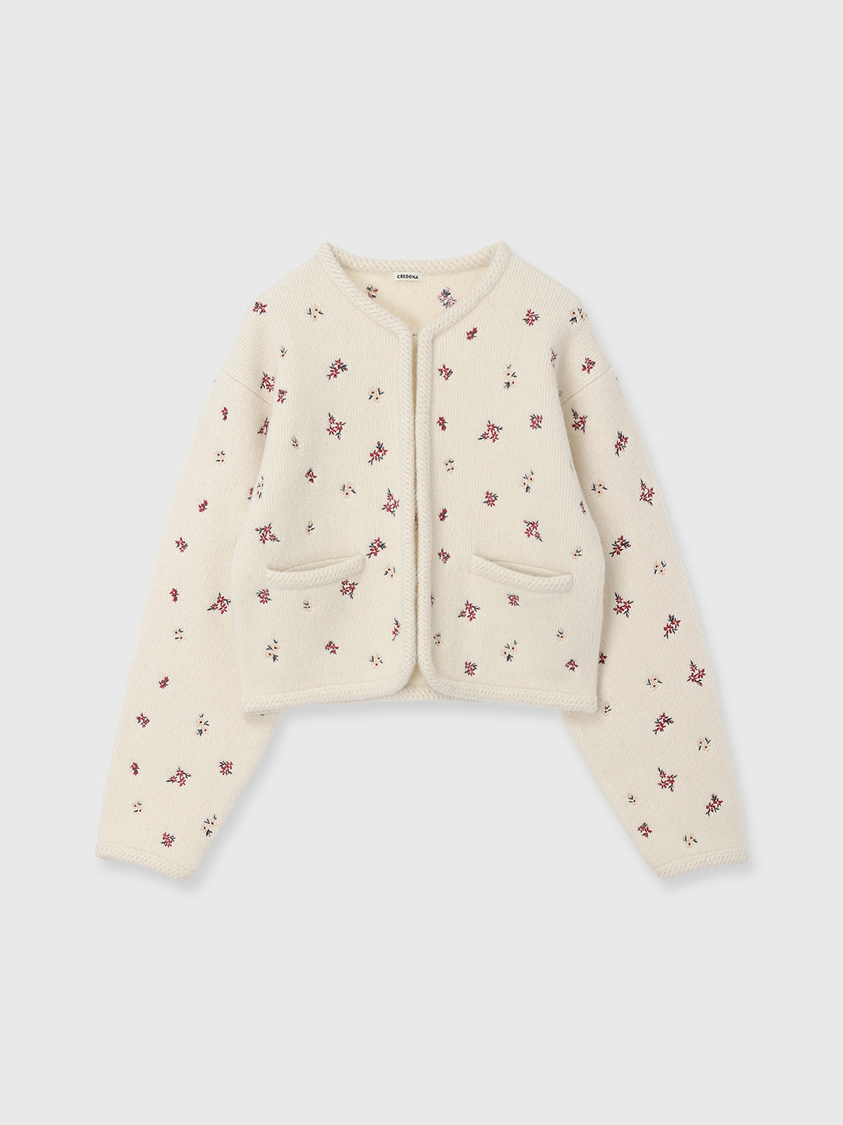FLOWER EMBROIDERY KNIT JACKET