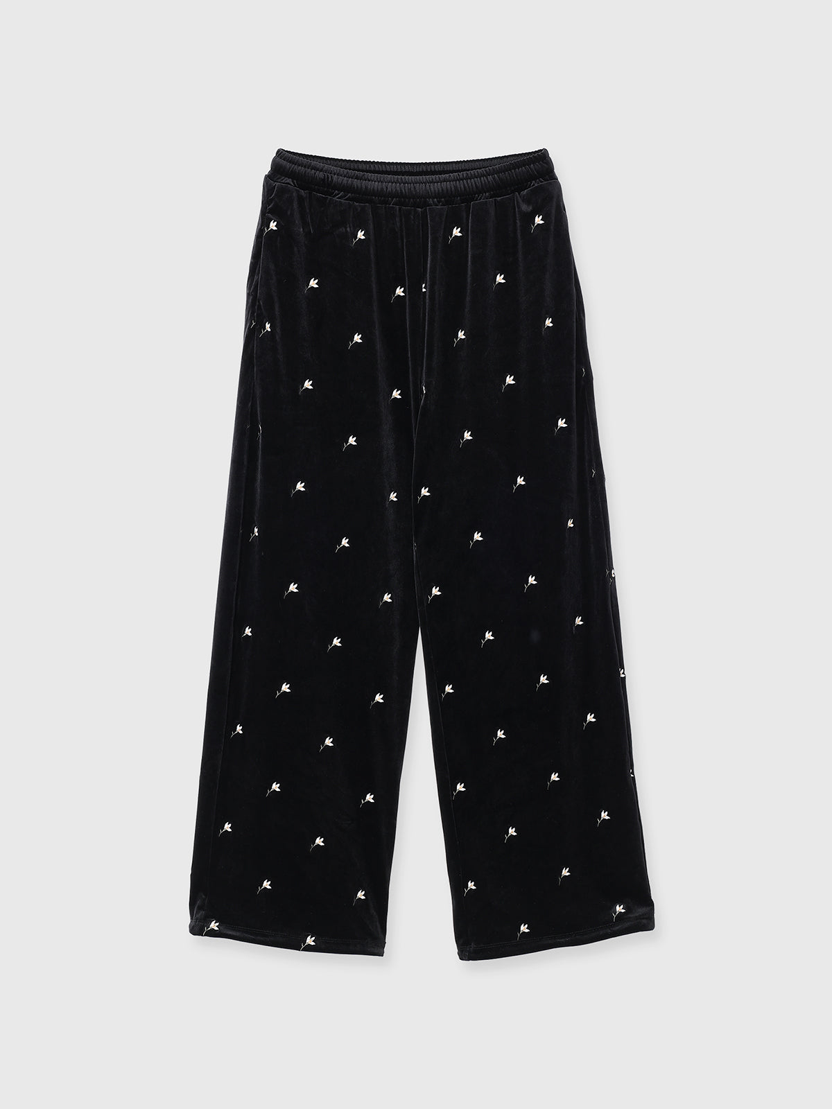 FLOWER EMBROIDERY VELOR PANTS