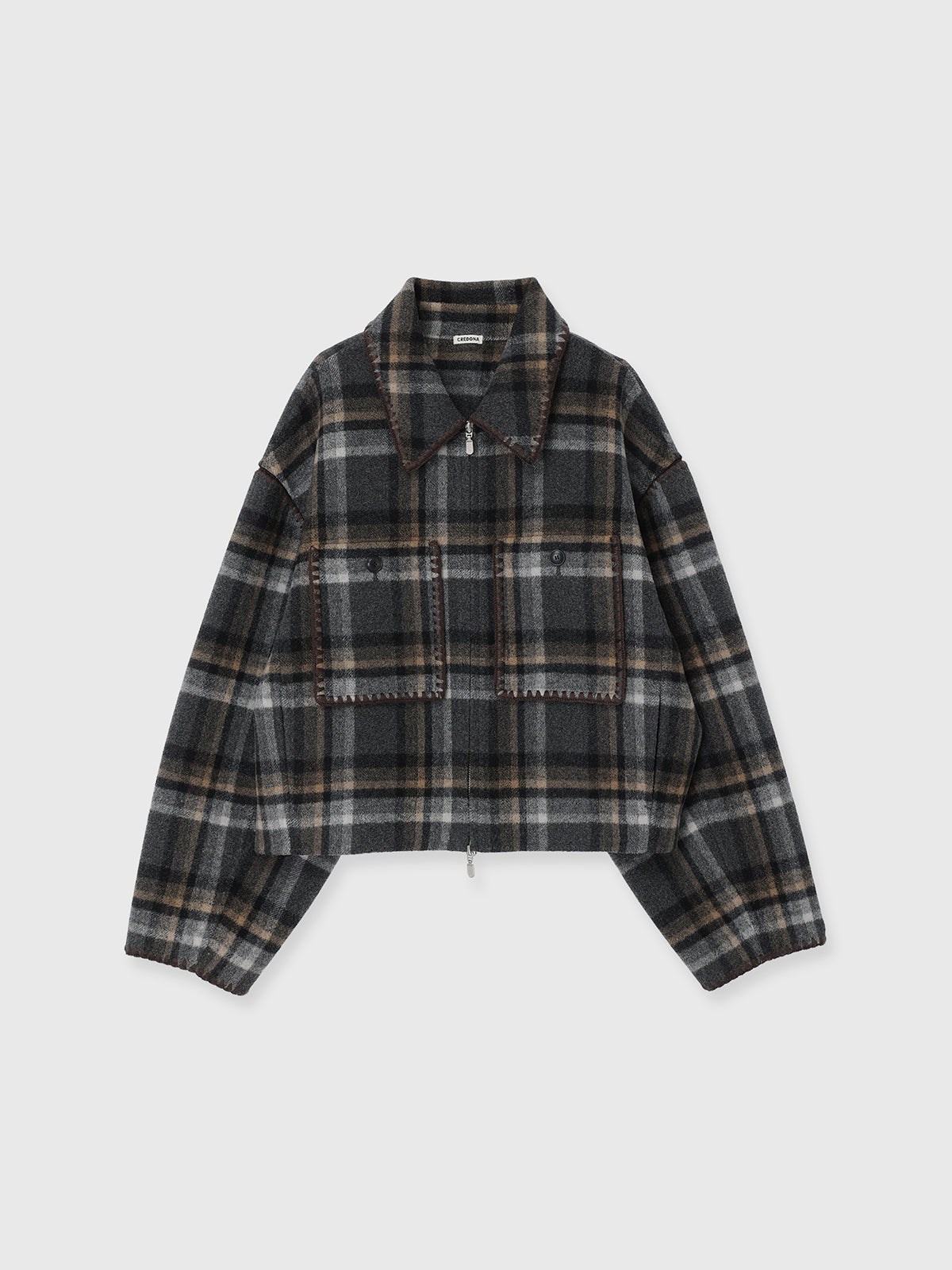 WOOL EMBROIDERY SHORT ZIP JACKET