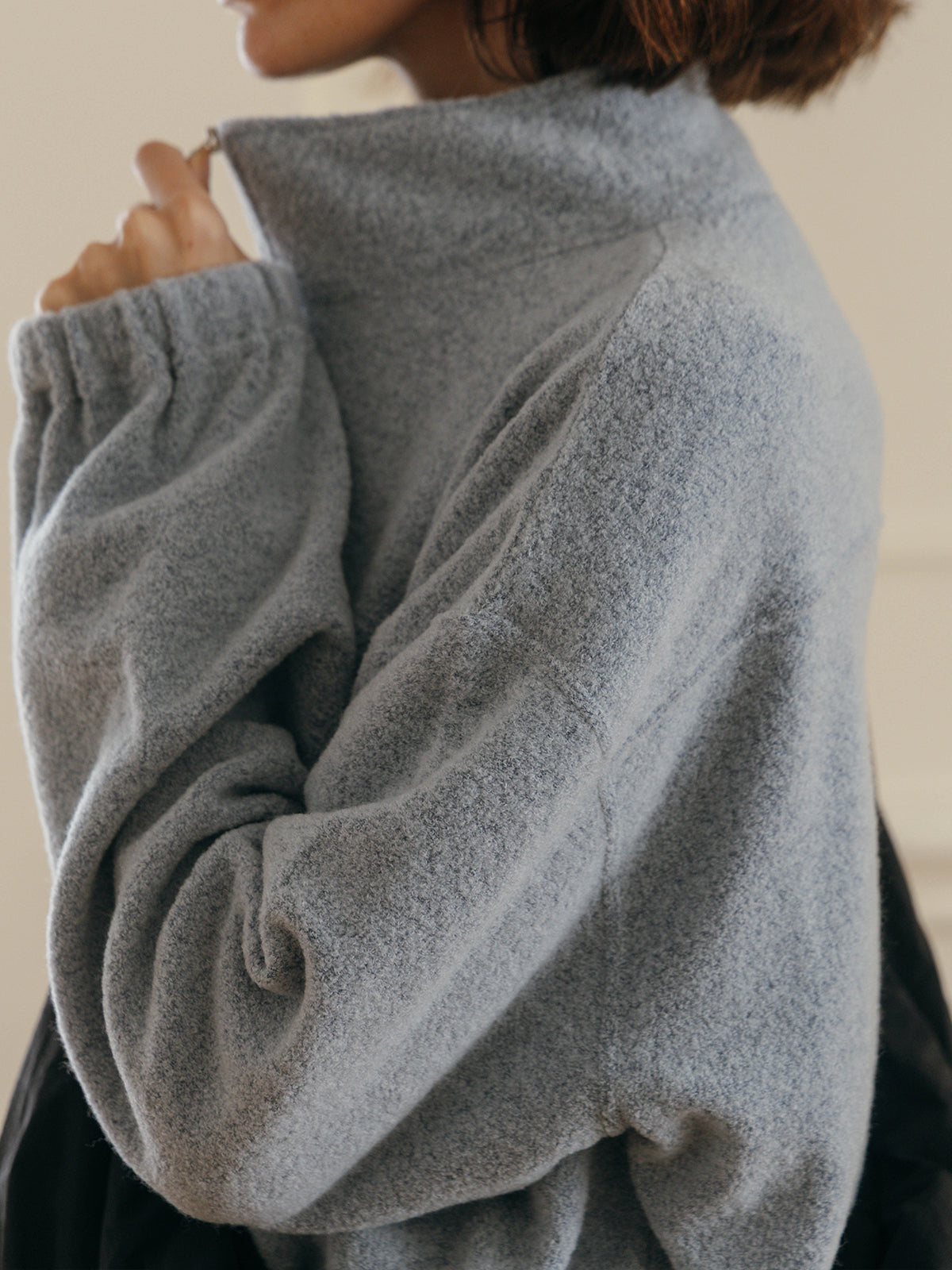 WOOL PILE HALF ZIP TOP