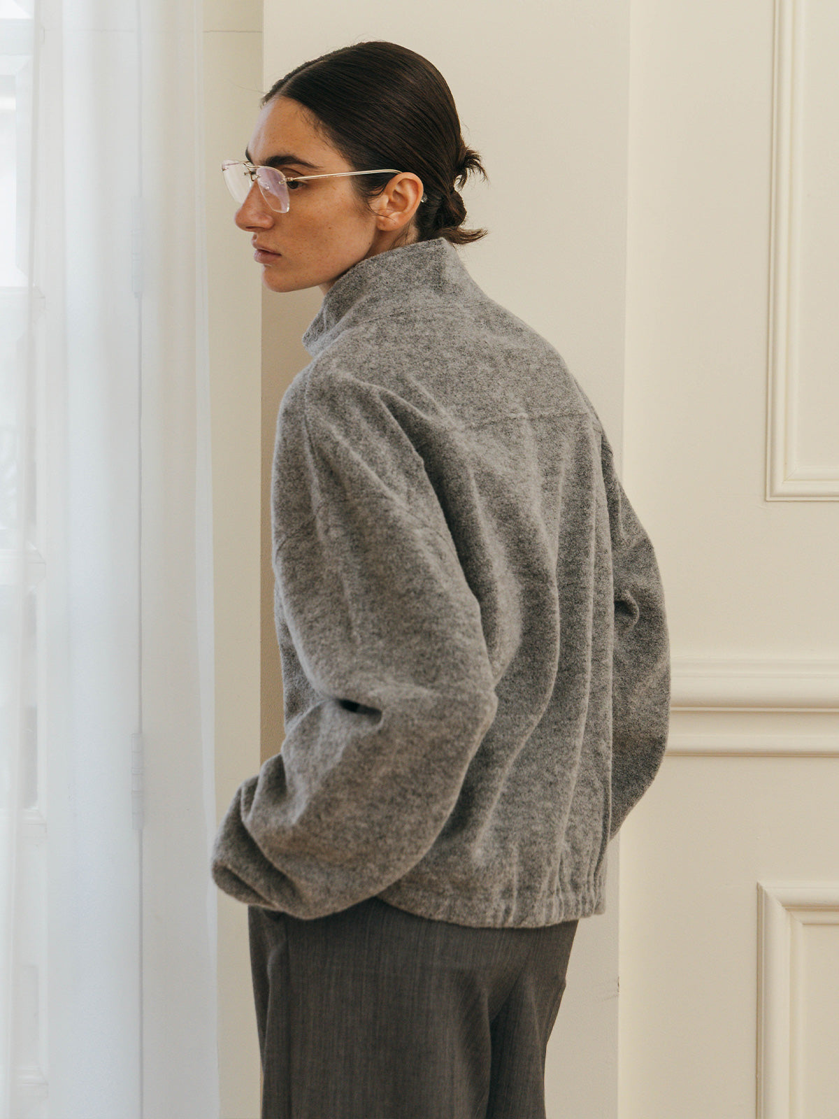 WOOL PILE HALF ZIP TOP