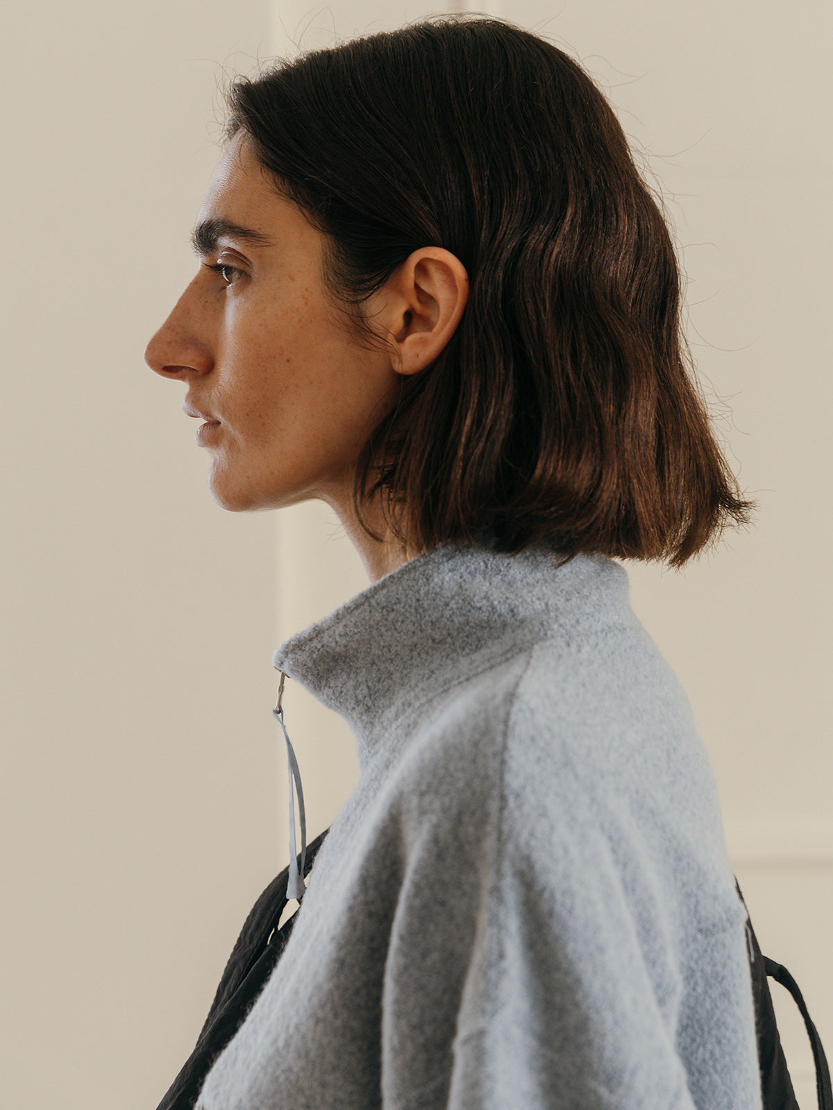 WOOL PILE HALF ZIP TOP